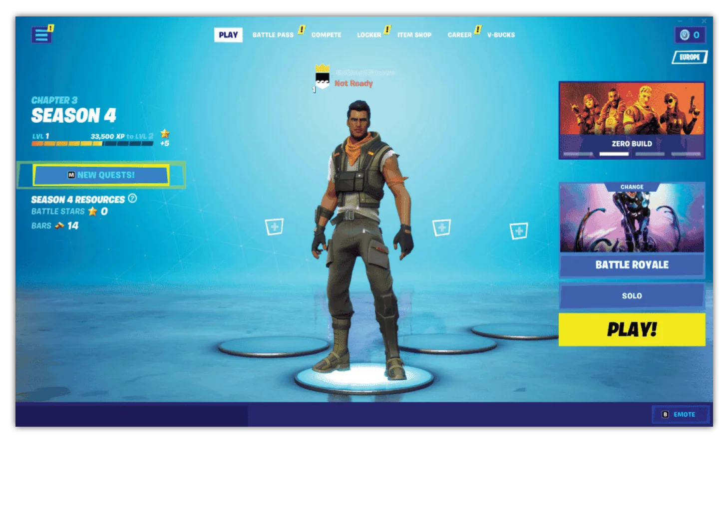 Fortnite character in game menu