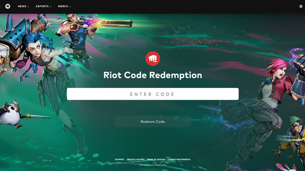 Riot code redemption screen