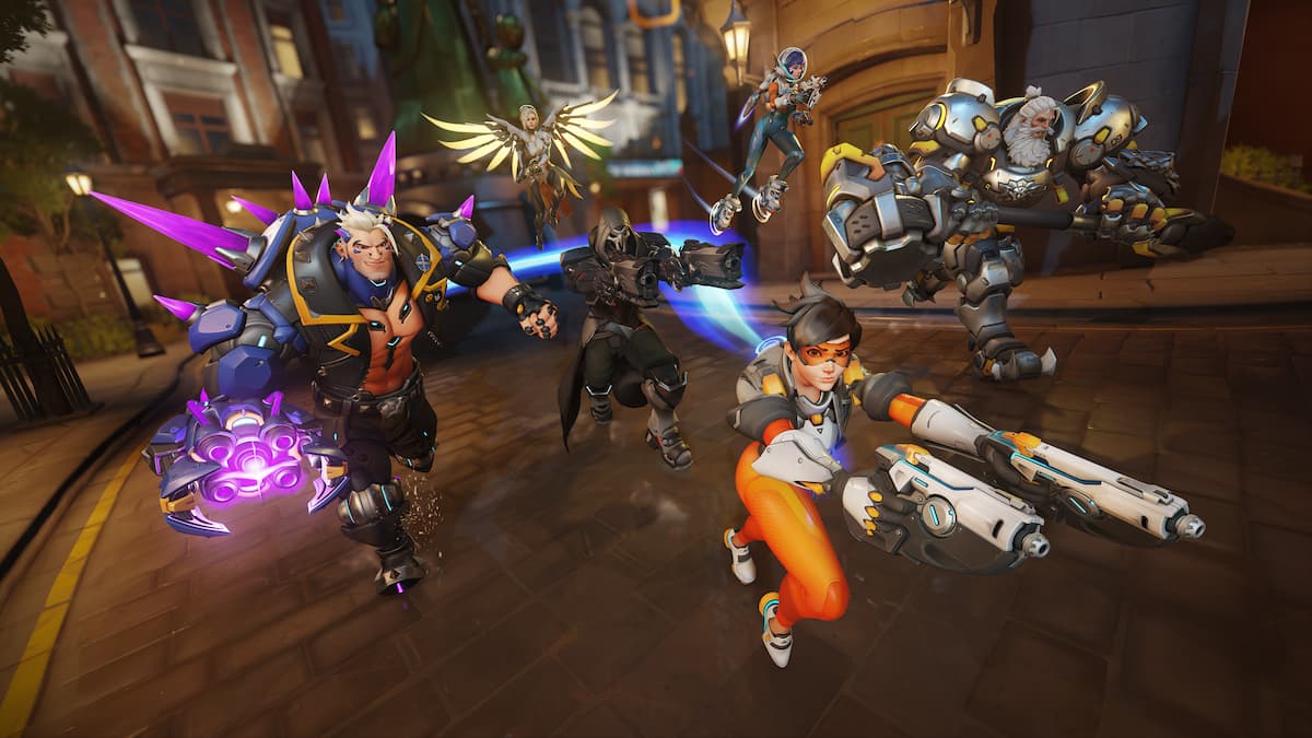 Overwatch heroes posing dramatically