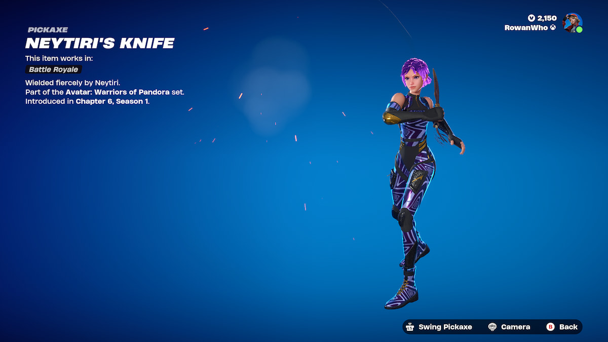 Purple-haired Fortnite character close-up