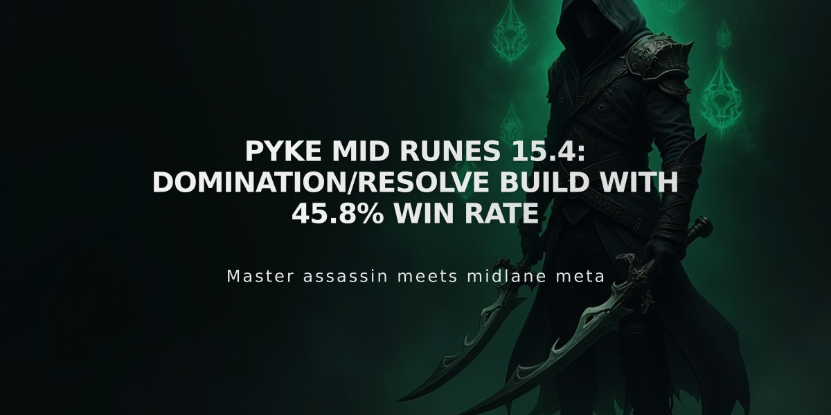 Pyke Mid Runes 15.4: Domination/Resolve Build with 45.8% Win Rate