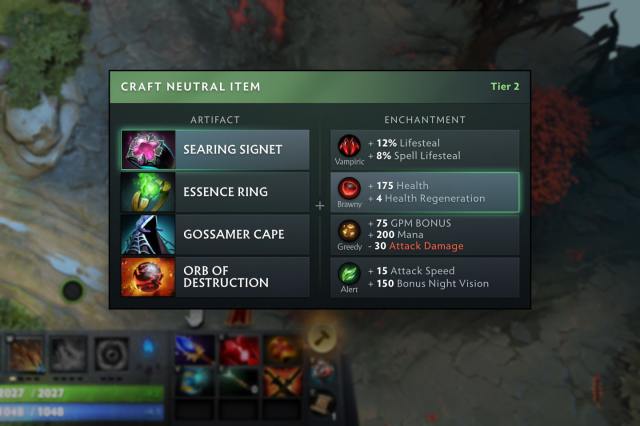 Dota 2 neutral item crafting screen