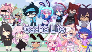 Gacha Life characters on pink background