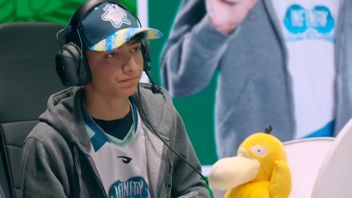 Gamer wearing headset with Psyduck